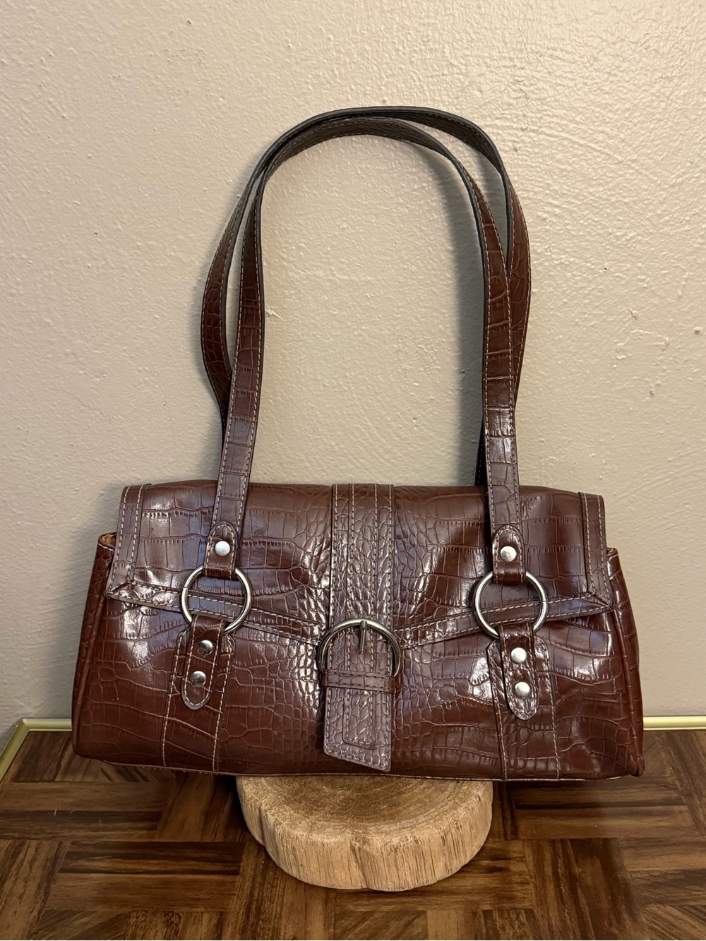 Crazy Horse Liz Claiborne Vintage Y2K Brown Faux Crocodile Skin Shoulder Purse